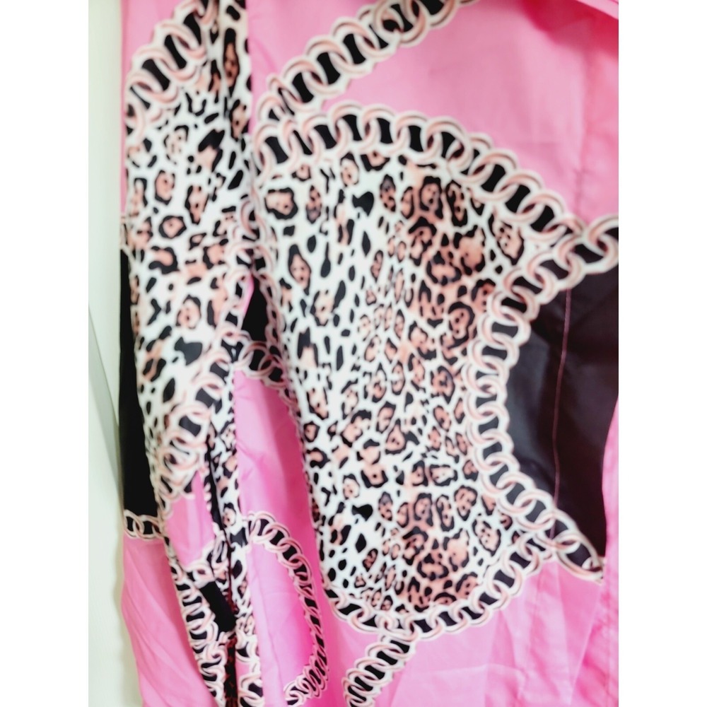 ChicMe L Pink Leopard Chain Print Long Sleeve Button Down Blouse Whimsical Cute - Picture 9 of 13